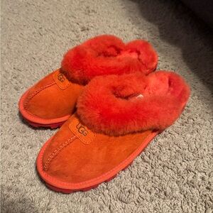 UGG Orange and Red Fluffy Slippers